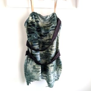 Revolution Dancewear - Ripped Teal & Black Costume Top, Arm Cuff, Hair Accessory